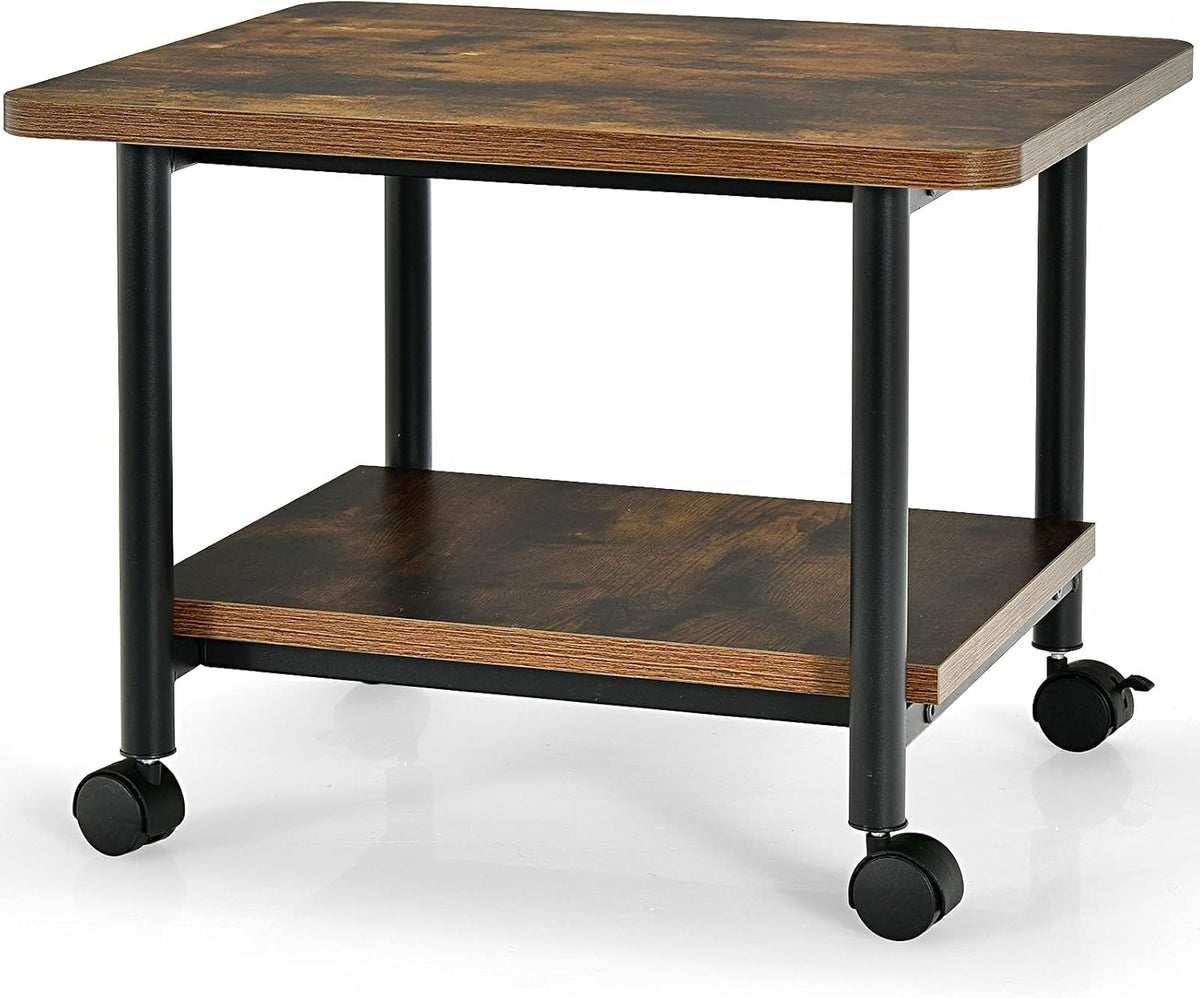 2-Tier Rolling Printer Cart with 2 Storage Shelves V918