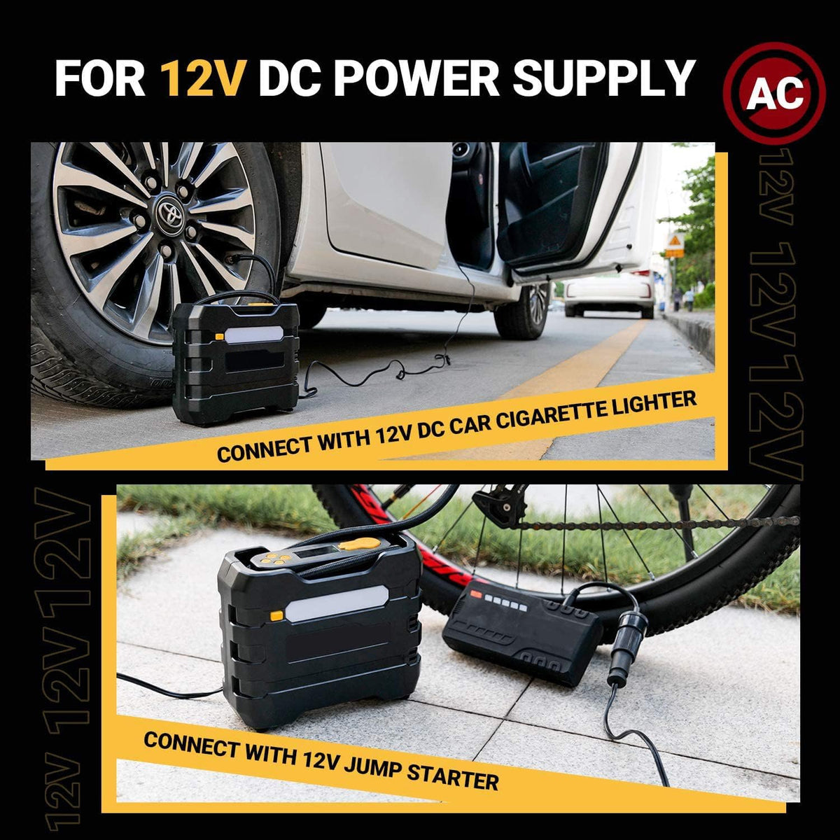 Yellow 2Pcs Portable Car Tire Inflator Air Compressor M8310