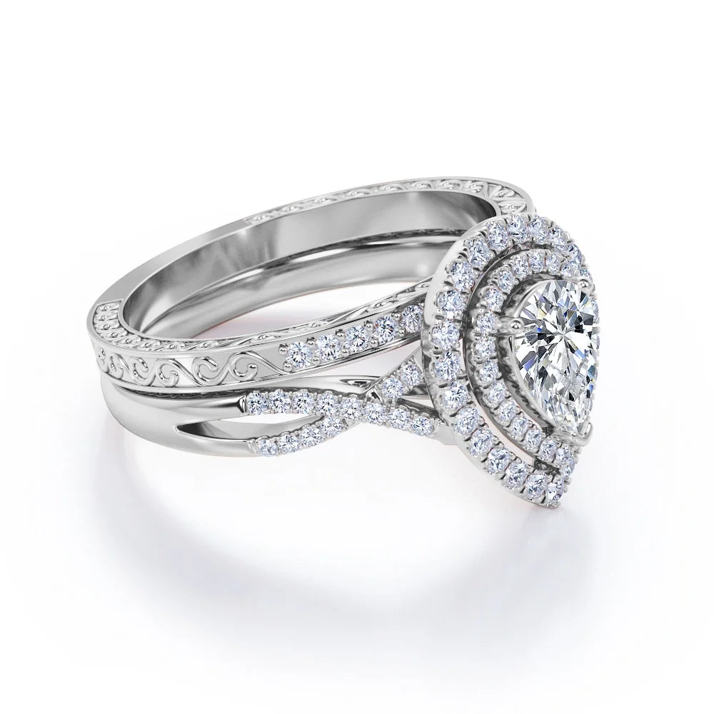 1.75 Carat Almond Shape Moissanite Crossover Wedding Set O46859