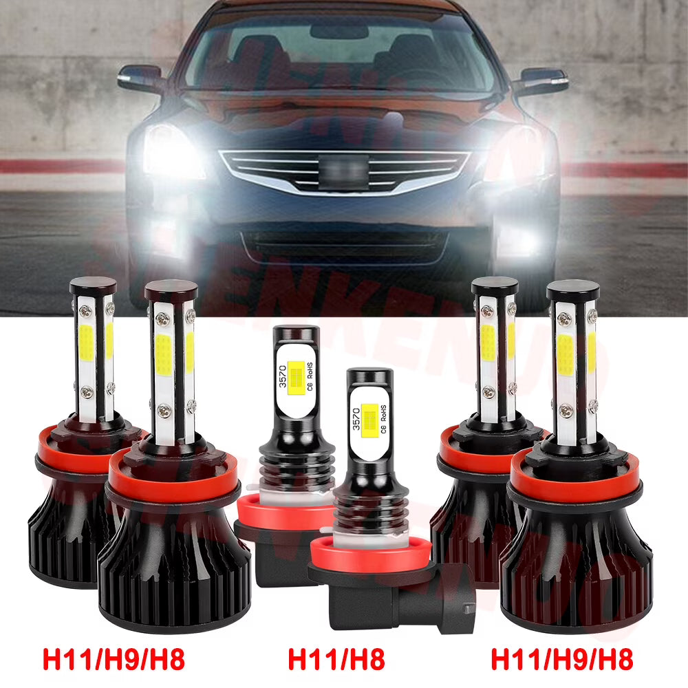 H9 H11 High&Low Beam LED Headlights Fog Lights 6pcs T9863