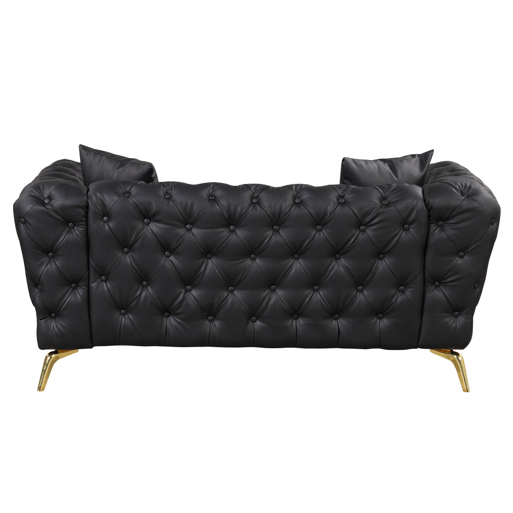 Black PU Upholstered Loveseat Sofa with Metal Legs O94779
