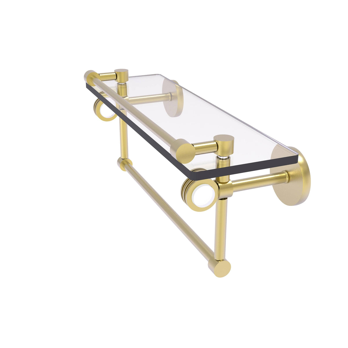 Satin Brass Glass Shelf with Gallery Rail and Towel Bar S43555