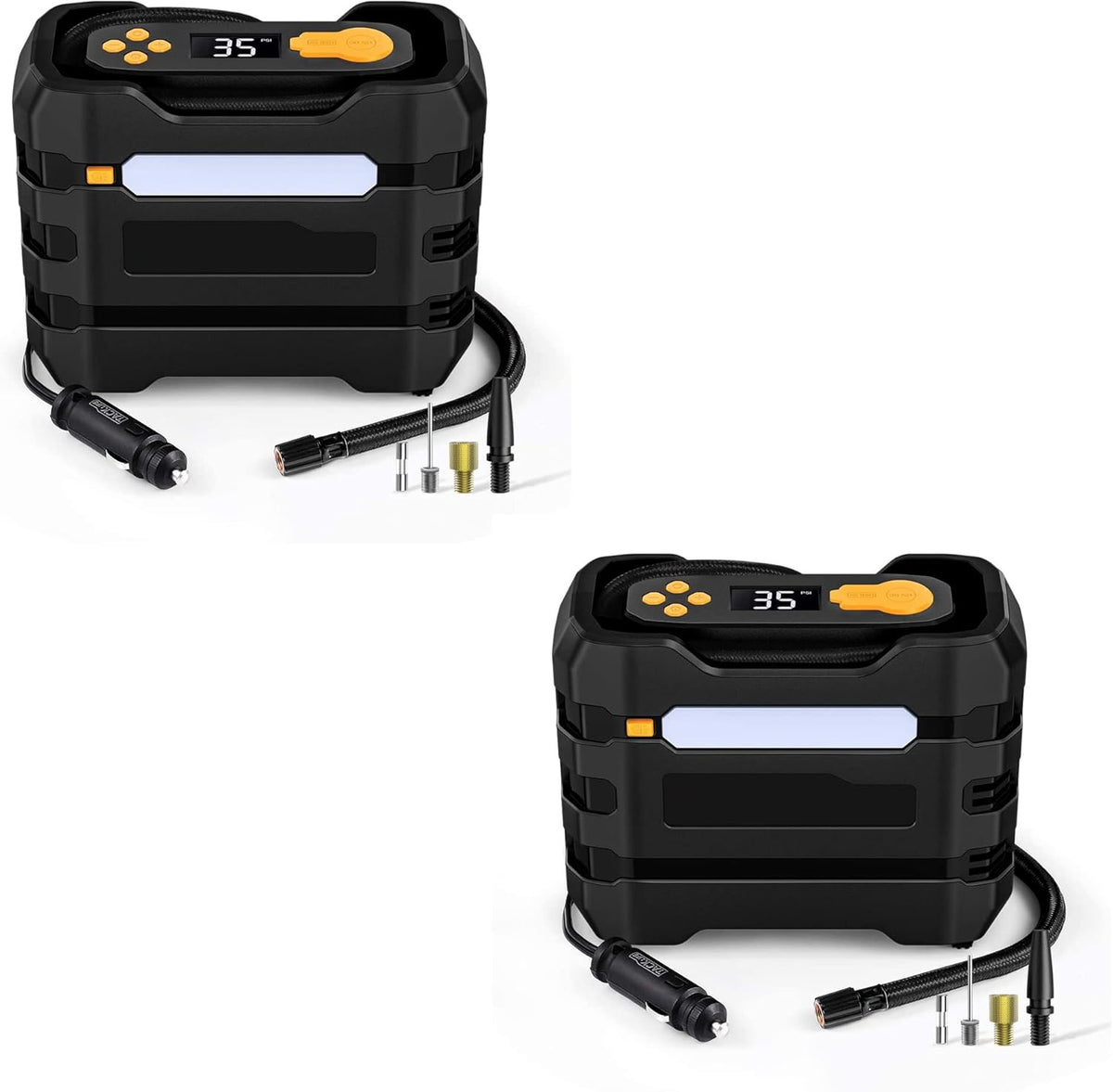 Yellow 2Pcs Portable Car Tire Inflator Air Compressor M8310