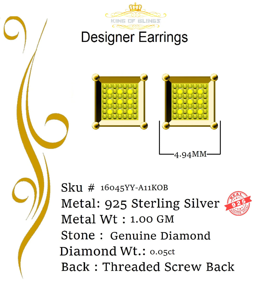 0.05ct Diamond Yellow 925 Sterling Silver Square Stud Earrings E3693