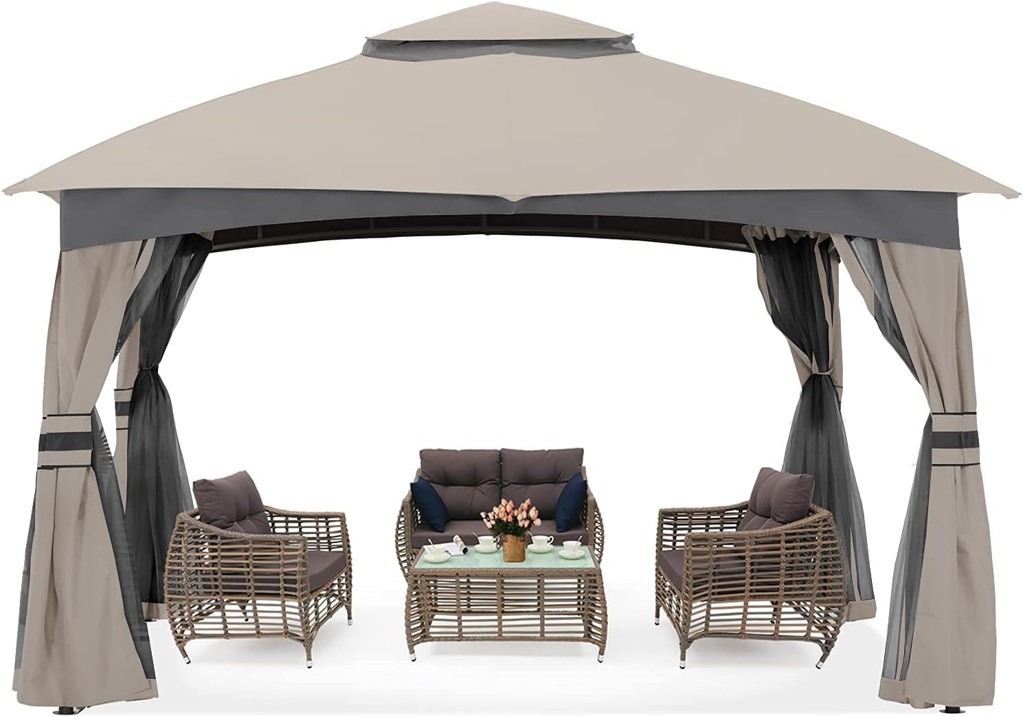 10x10 Outdoor Gazebo with Netting and Pole Coverings A84533