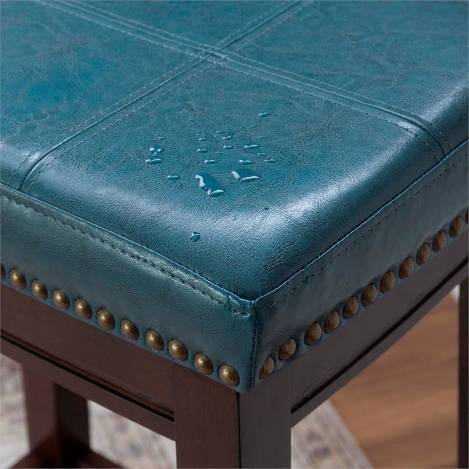 Blue Wood Faux Leather Counter Stool O944