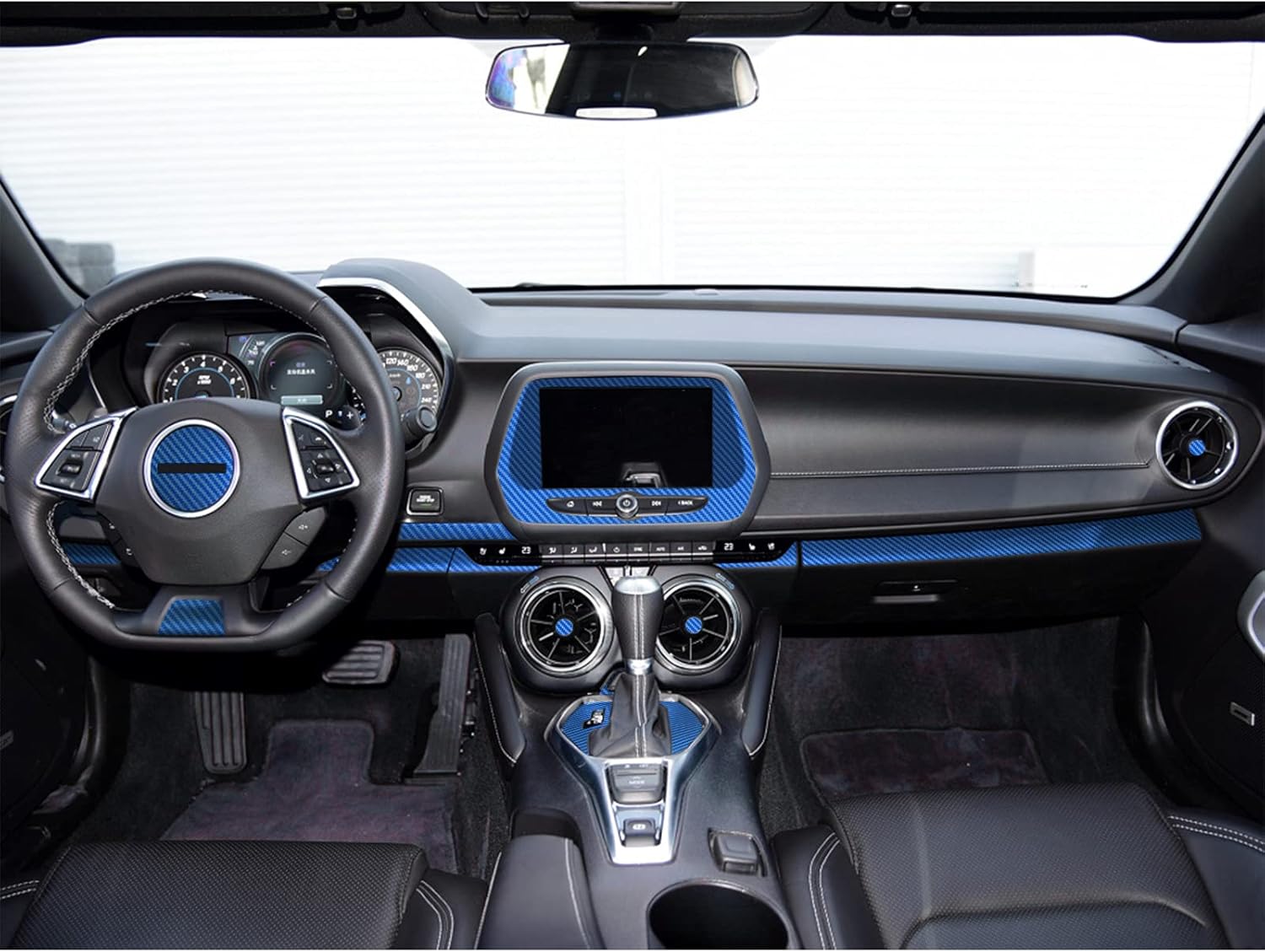 Carbon Fiber Texture Vinyl Wrap Center Console Dashboard Cover for Chevrolet Camaro 28PCS Blue O995138