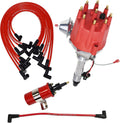 Red 8.0mm Spark Plug Wires & 45K Volt Coil for Chevy SBC R776