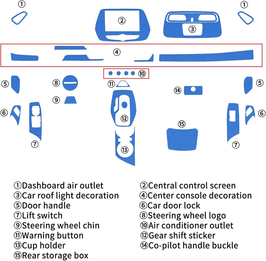 Carbon Fiber Texture Vinyl Wrap Center Console Dashboard Cover for Chevrolet Camaro 28PCS Blue O995138
