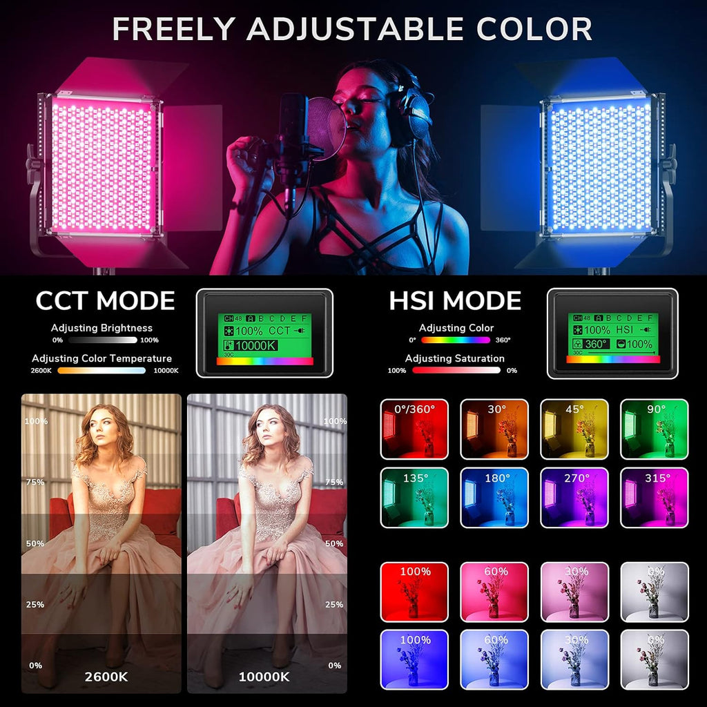 RGB LED Video Light, 3 Packs, CRI 97+ W9075