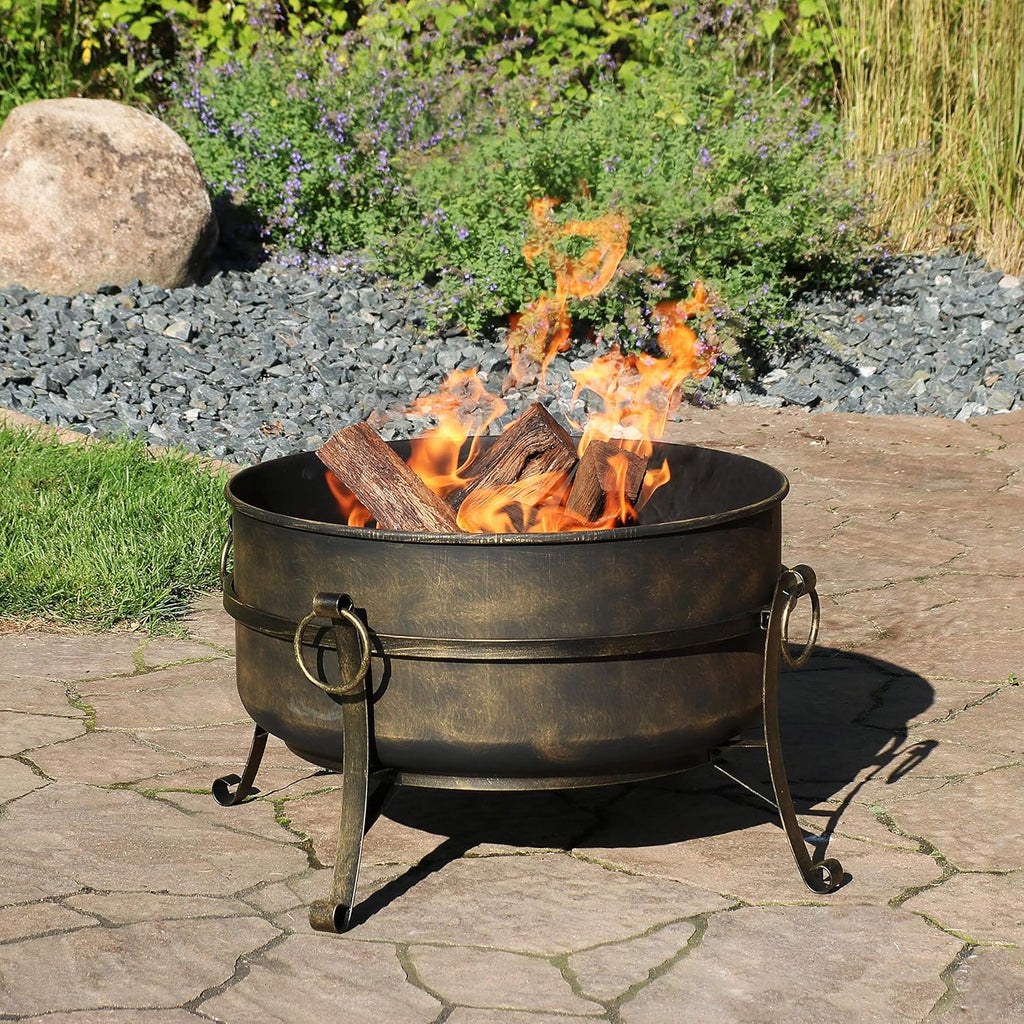 24 Inch Wood Burning Fire Pit with Spark Screen and Metal Grate Z75283