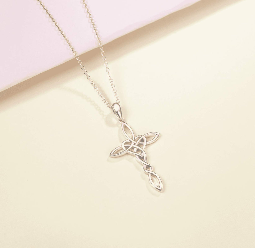 14K Gold Plated Sterling Silver Celtic Knot Cross Pendant Necklace A72047