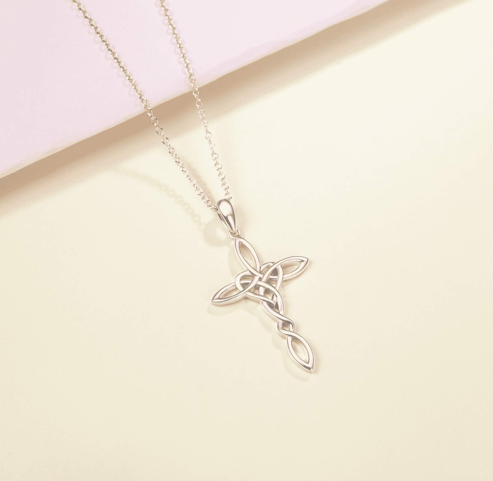 14K Gold Plated Sterling Silver Celtic Knot Cross Pendant Necklace A72047