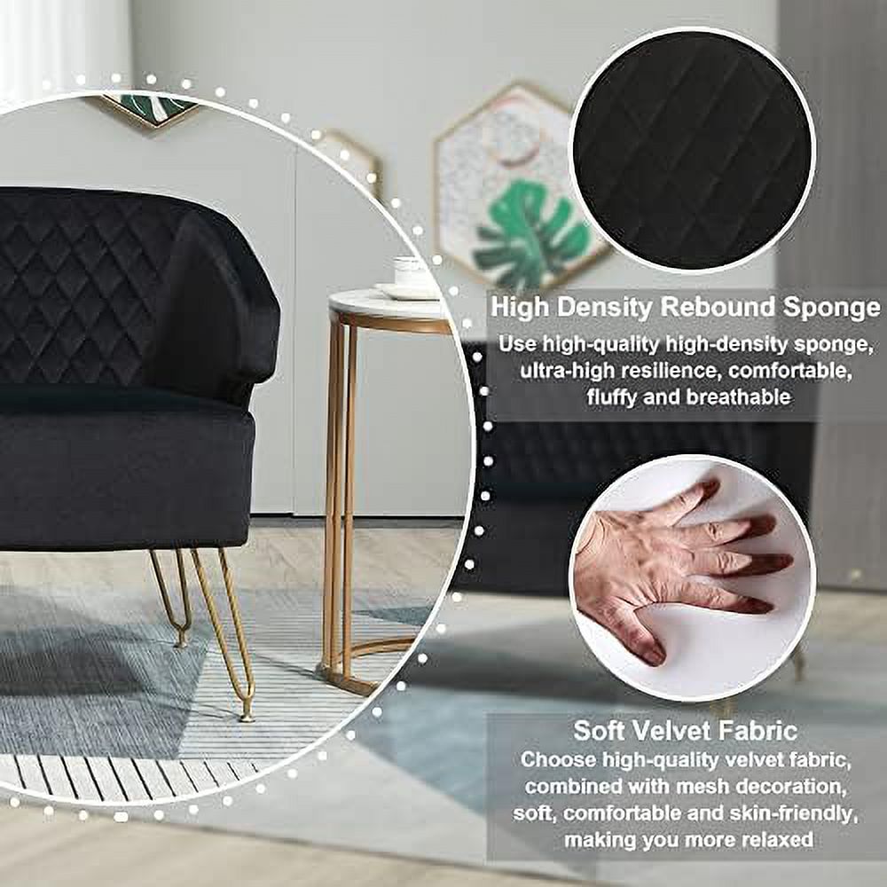 Cashmere Loveseat Sofa with Gold-Finished Metal Legs and 2 Small Pillows C3393