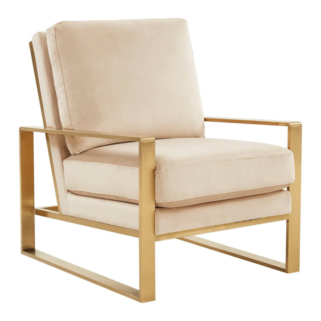 Beige Velvet Accent Armchair with Gold Frame U383
