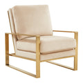 Beige Velvet Accent Armchair with Gold Frame U383