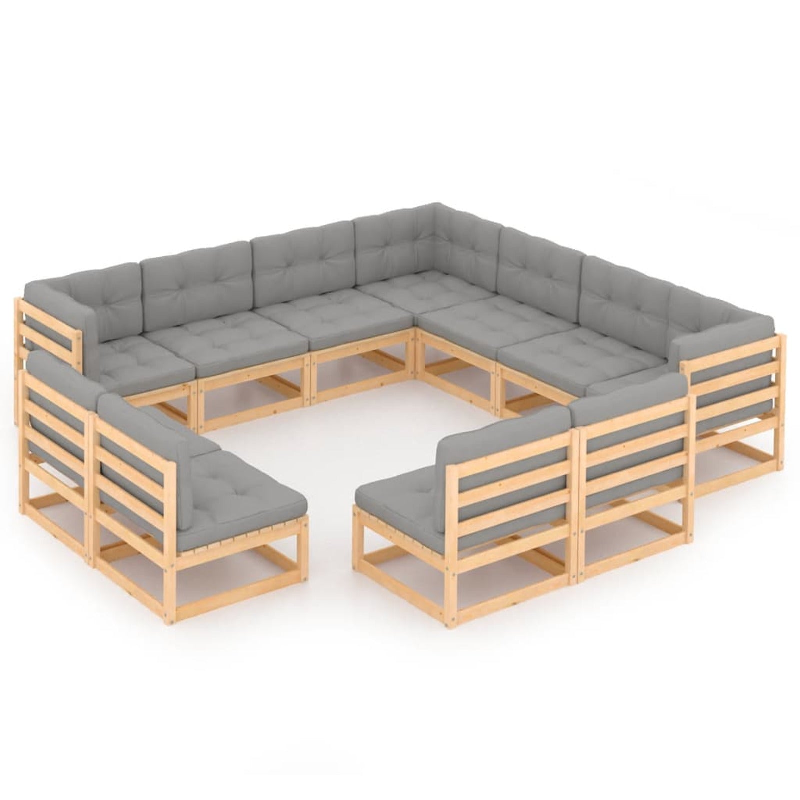 11 Piece Patio Lounge Set with Gray Cushion Pinewood Sectional Outdoor Furniture Set D4801