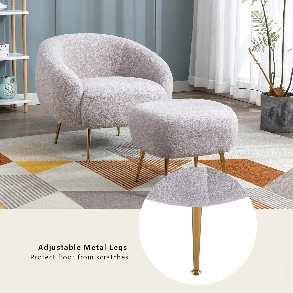 Teddy Short Plush Particle Velvet Accent Chair With Ottoman A19509