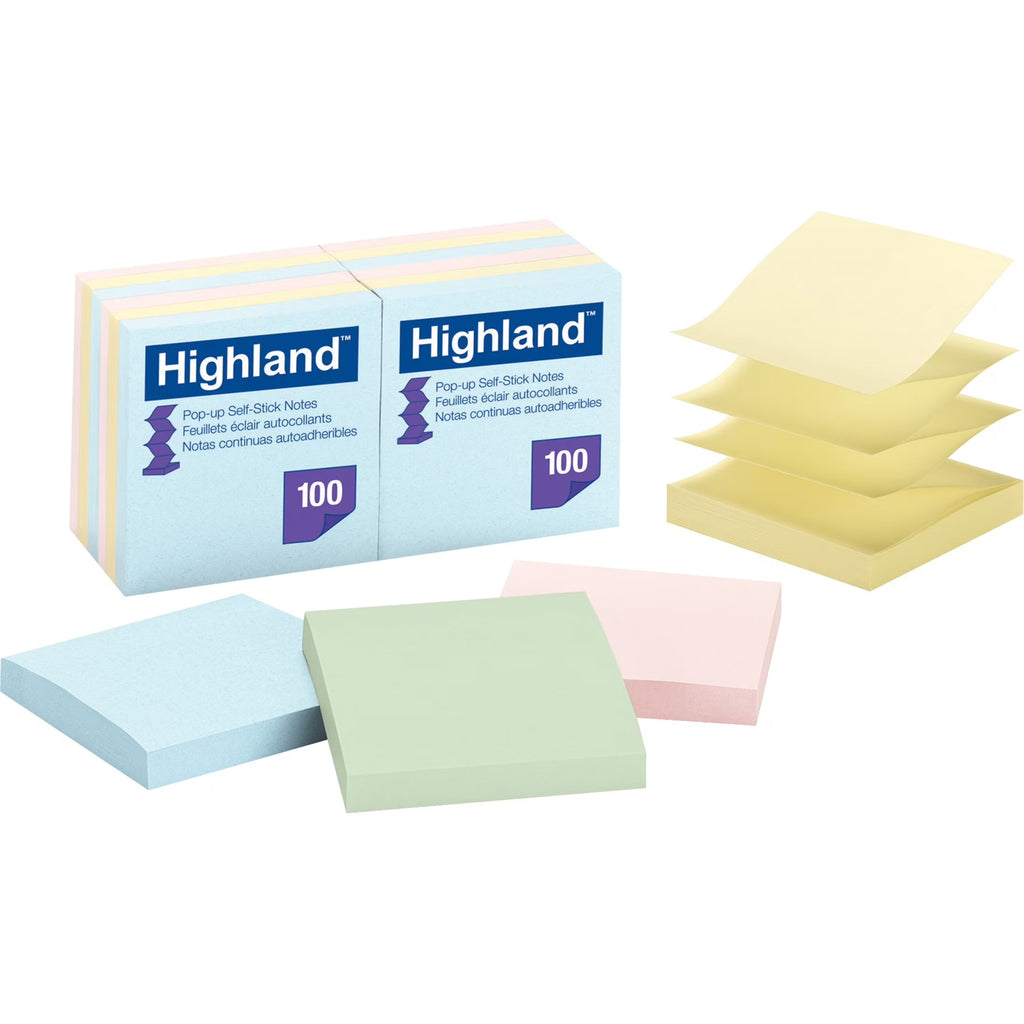 Self-Stick Pop-Up Notes, 3 X 3, Assorted Pastel, 100-Sheet, 12/pack N698675