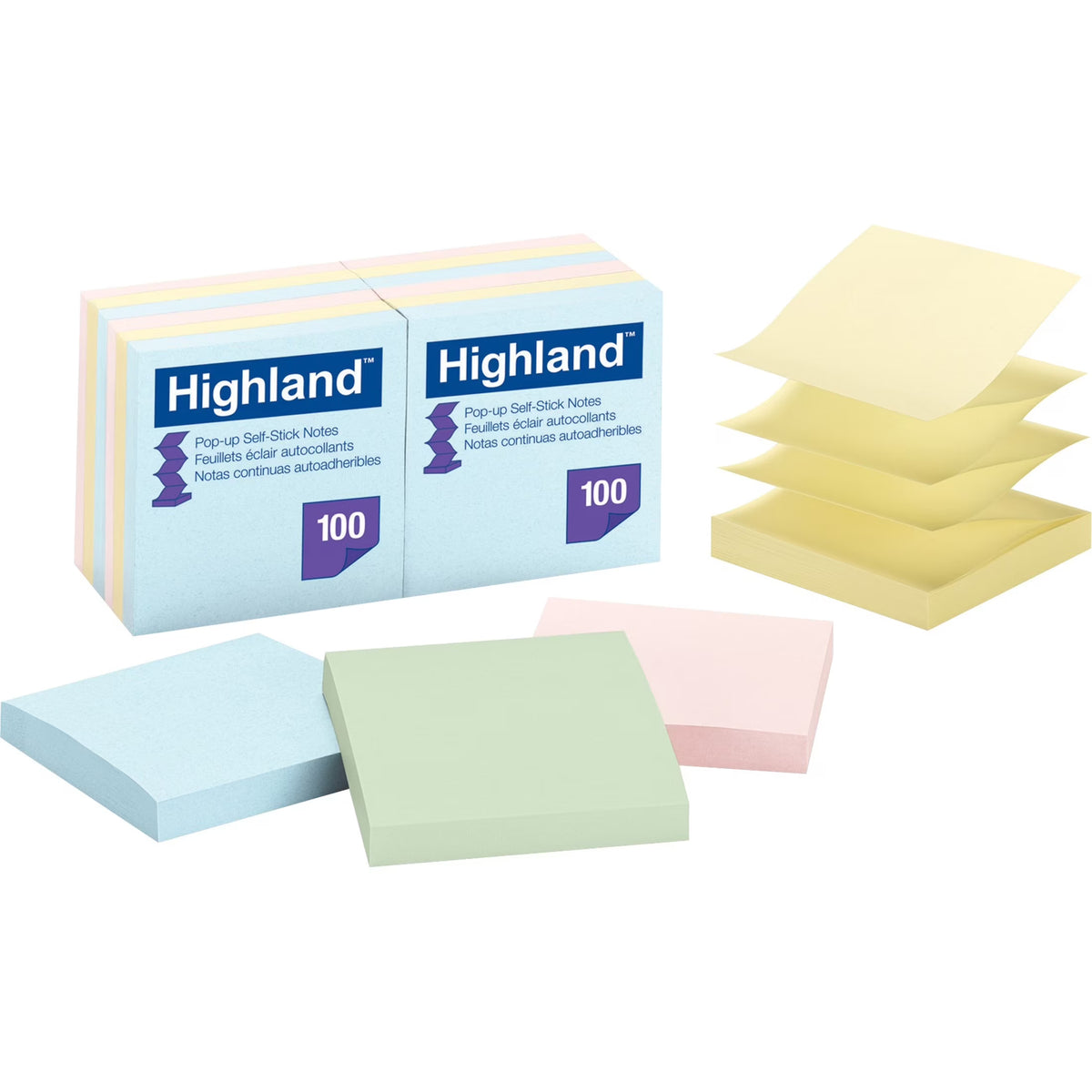 Self-Stick Pop-Up Notes, 3 X 3, Assorted Pastel, 100-Sheet, 12/pack N698675