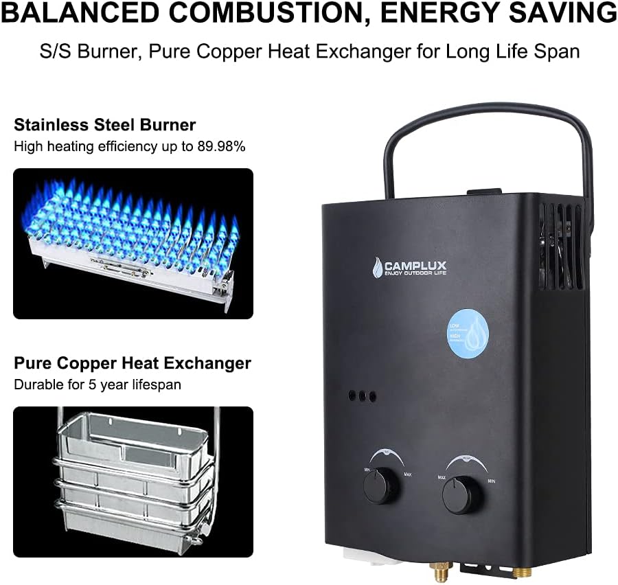 Black 1.32 GPM Outdoor Propane Portable Tankless Water Heater N697