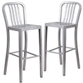 2 Pack 30x22 High Silver Metal Barstool with Vertical Slat Back G28739
