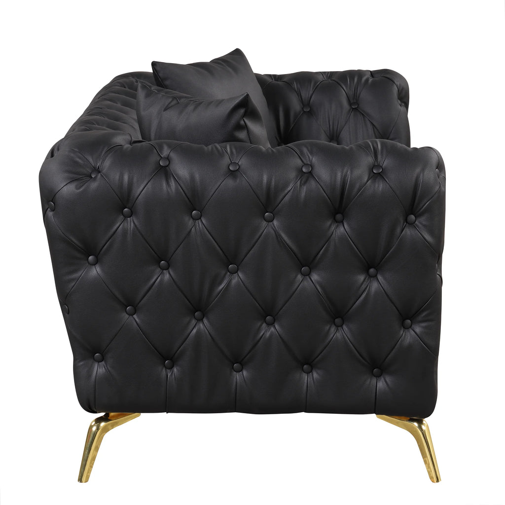 Black PU Upholstered Loveseat Sofa with Metal Legs O94779