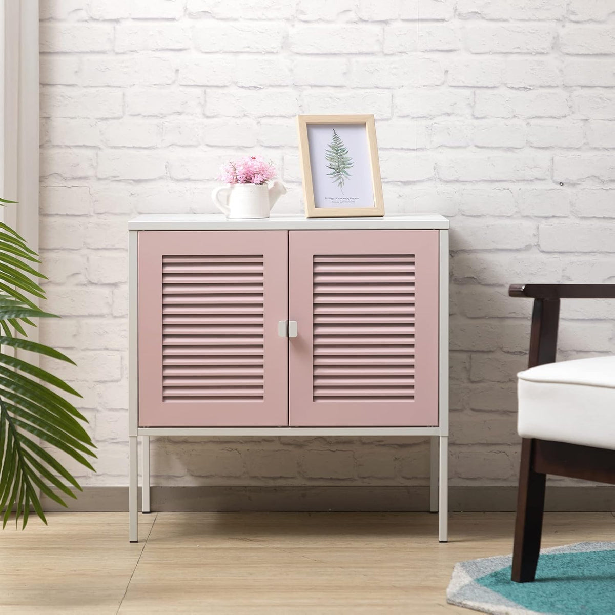 White 2-Tier Metal Storage Cabinet with Door R354036