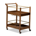 Brown and Gold Metal 2-Tier Mobile Bar Cart B246616