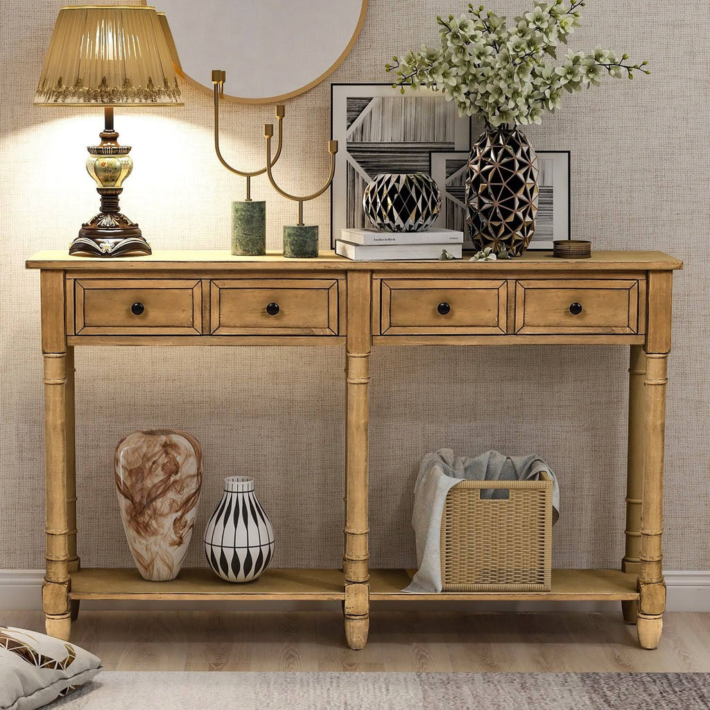 Old Pine 2-Drawer Console Table with Bottom Shelf B9869