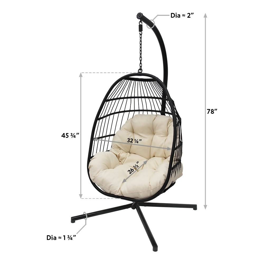 Blue Wicker Hanging Swing Chair with Cushion and Stand F9119