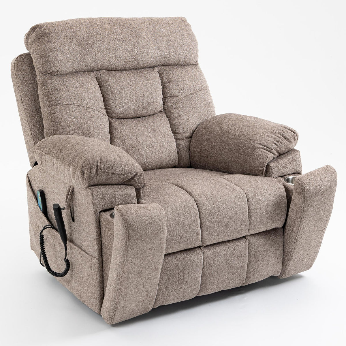 Electric Lift Recliner Chair with Heating and Massage, Fabric, Light Brown G567790