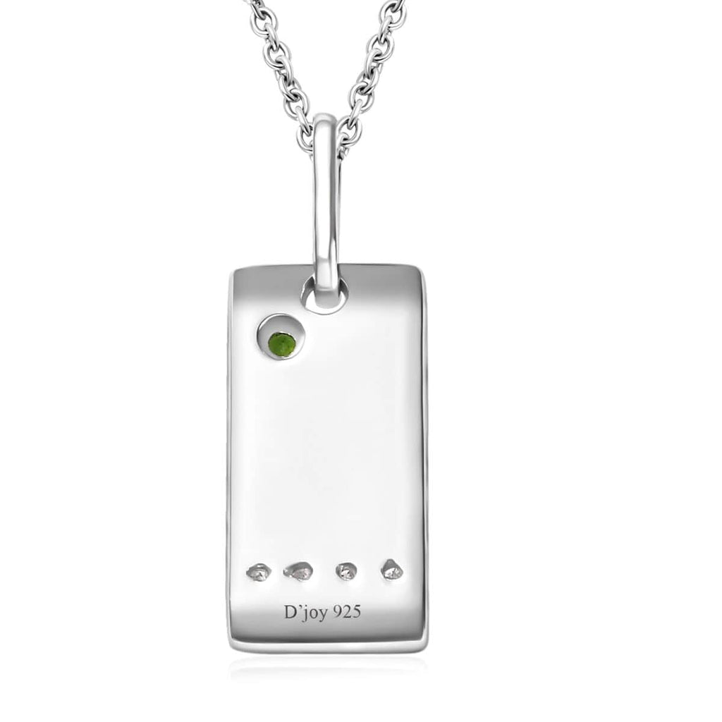Chrome Diopside Moissanite Round 925 Sterling Silver Platinum Plated Lion Pendant Necklace Size 20" Ct 0.16 K62375