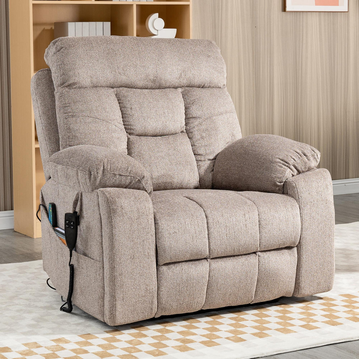 Electric Lift Recliner Chair with Heating and Massage, Fabric, Light Brown G567790