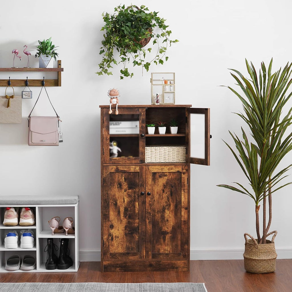 Rustic Brown Freestanding Storage Cabinet with Glass Door and Adjustable Shelf V28557