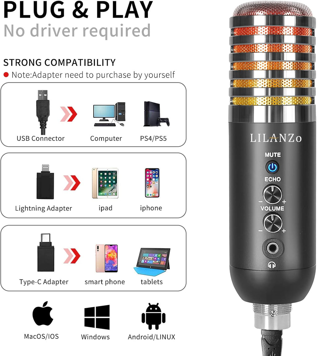 Red Condenser Streaming Microphone Kit with Boom Arm Stand Pop Filter M89813