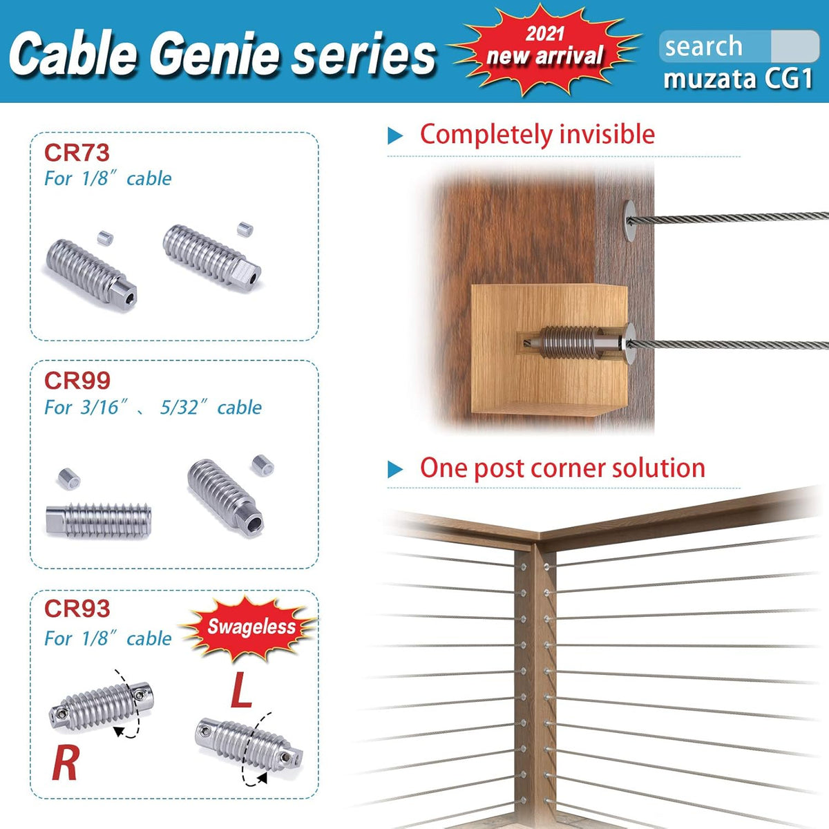 T316 Stainless Steel Cable Railing Kit Hardware Terminal End Fitting H386656