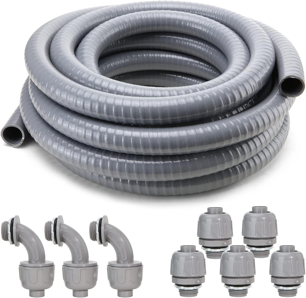1 in. 100ft Flexible Non Metallic Liquid Tight Electrical Conduit Kit with 5 Straight and 3 Angle Fittings Q6166