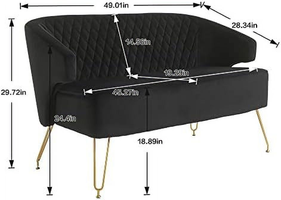 Cashmere Loveseat Sofa with Gold-Finished Metal Legs and 2 Small Pillows C3393