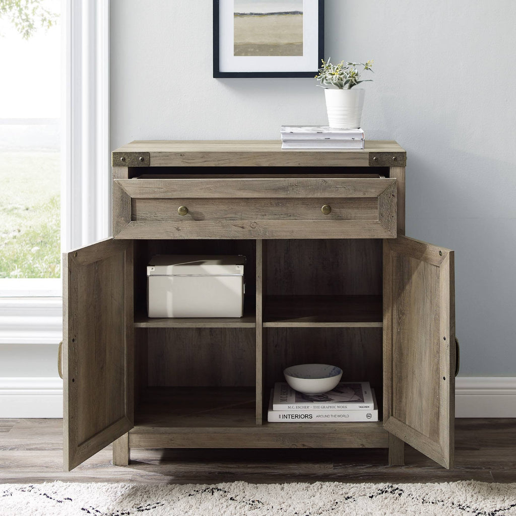 Rustic Farmhouse Barn Door Accent Cabinet Gray Wash L53249