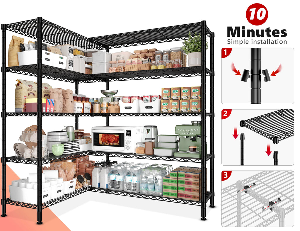 Black 5 Tier Heavy Duty Wire Shelving Unit P751