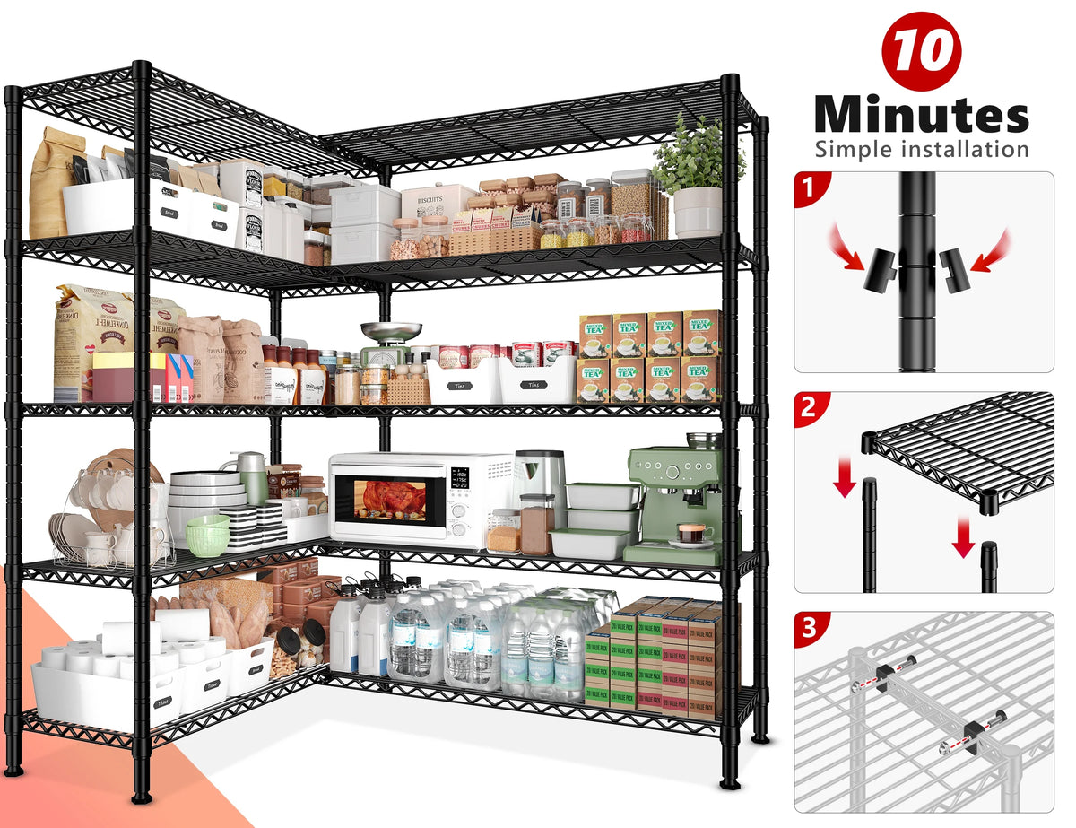 Black 5 Tier Heavy Duty Wire Shelving Unit P751