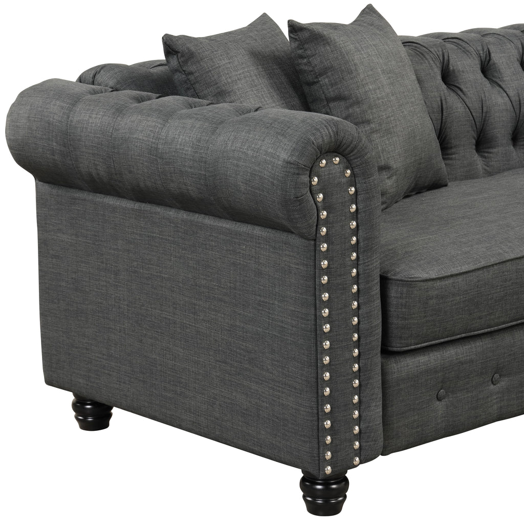 Grey Linen Chesterfield Sofa L69669