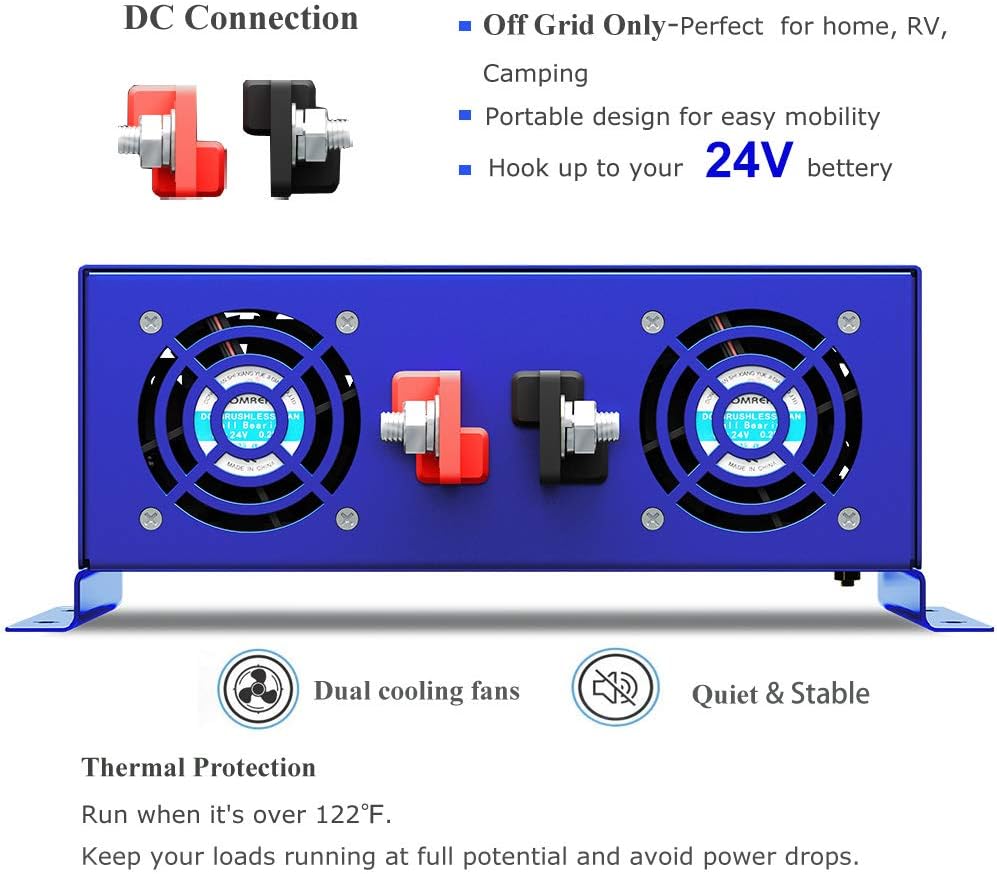 2000W Pure Sine Wave Power Inverter 24V DC to AC 120V with 15ft Remote Switch F716221