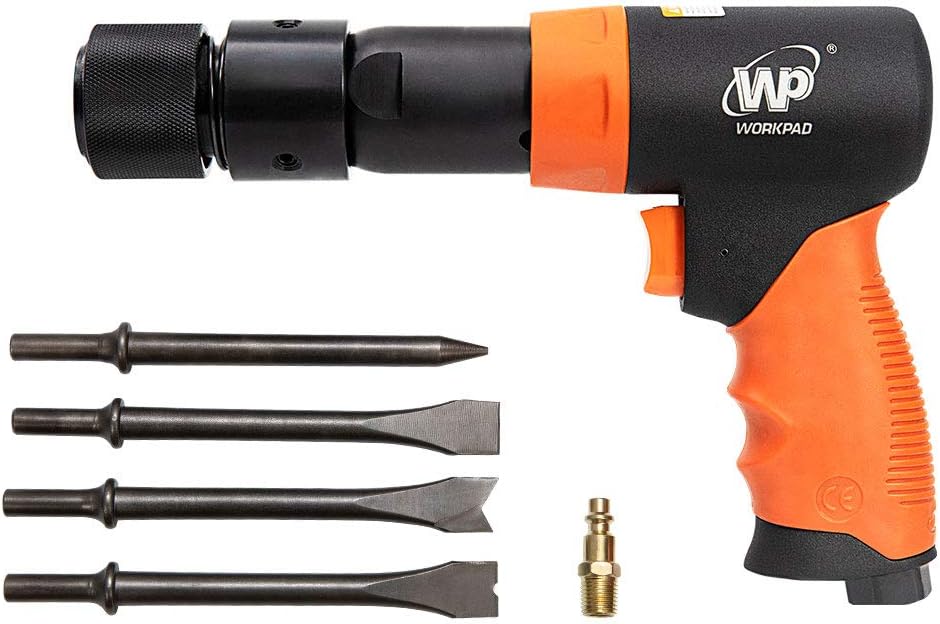 190mm Long Barrel Air Hammer with Quick Change Chisel Retainer and 4-Piece Chisels Set M9229
