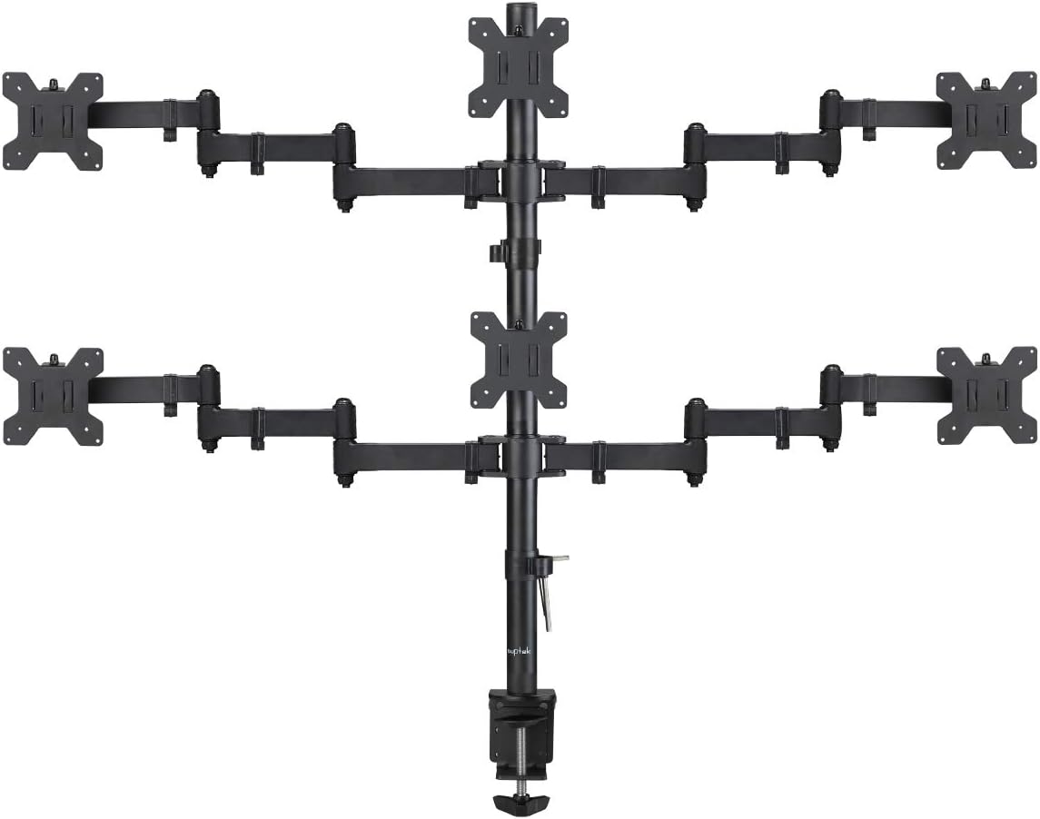 Quad LED LCD Monitor Stand up Desk Mount Extra Tall 31.5 inch Pole Heavy Duty Fully Adjustable Stand for 4 Screens up to 27 inch Pack of 2 P5312