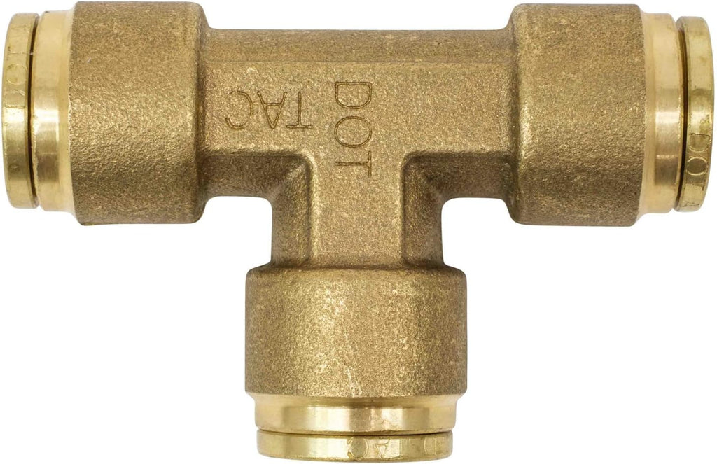 Brass Push to Connect Union Tee Air Brake Tube Fitting, 1/2" Tube OD, 5 Pack Z373879