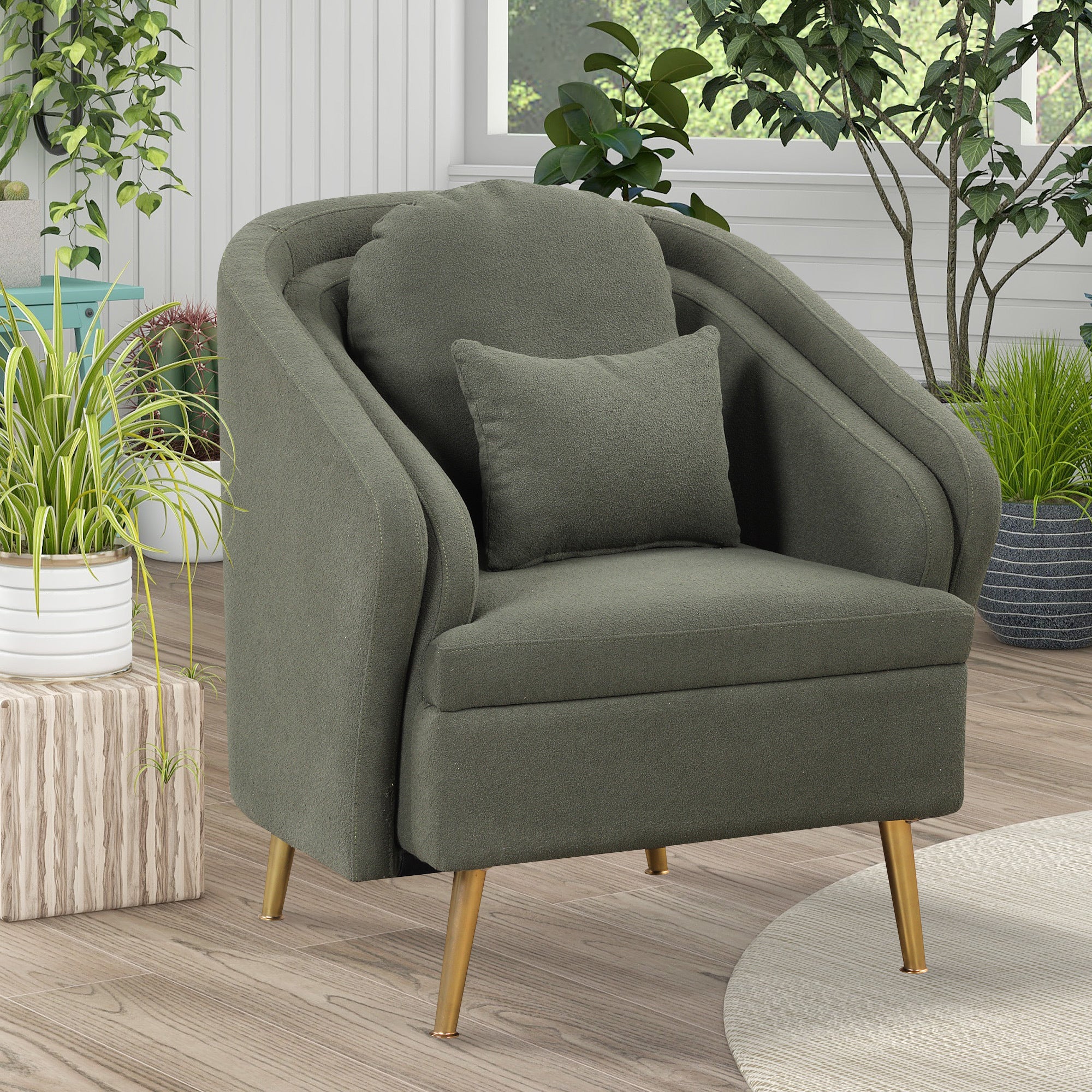 Seaweed Green Upholstered Accent Chair with Metal Legs Q345