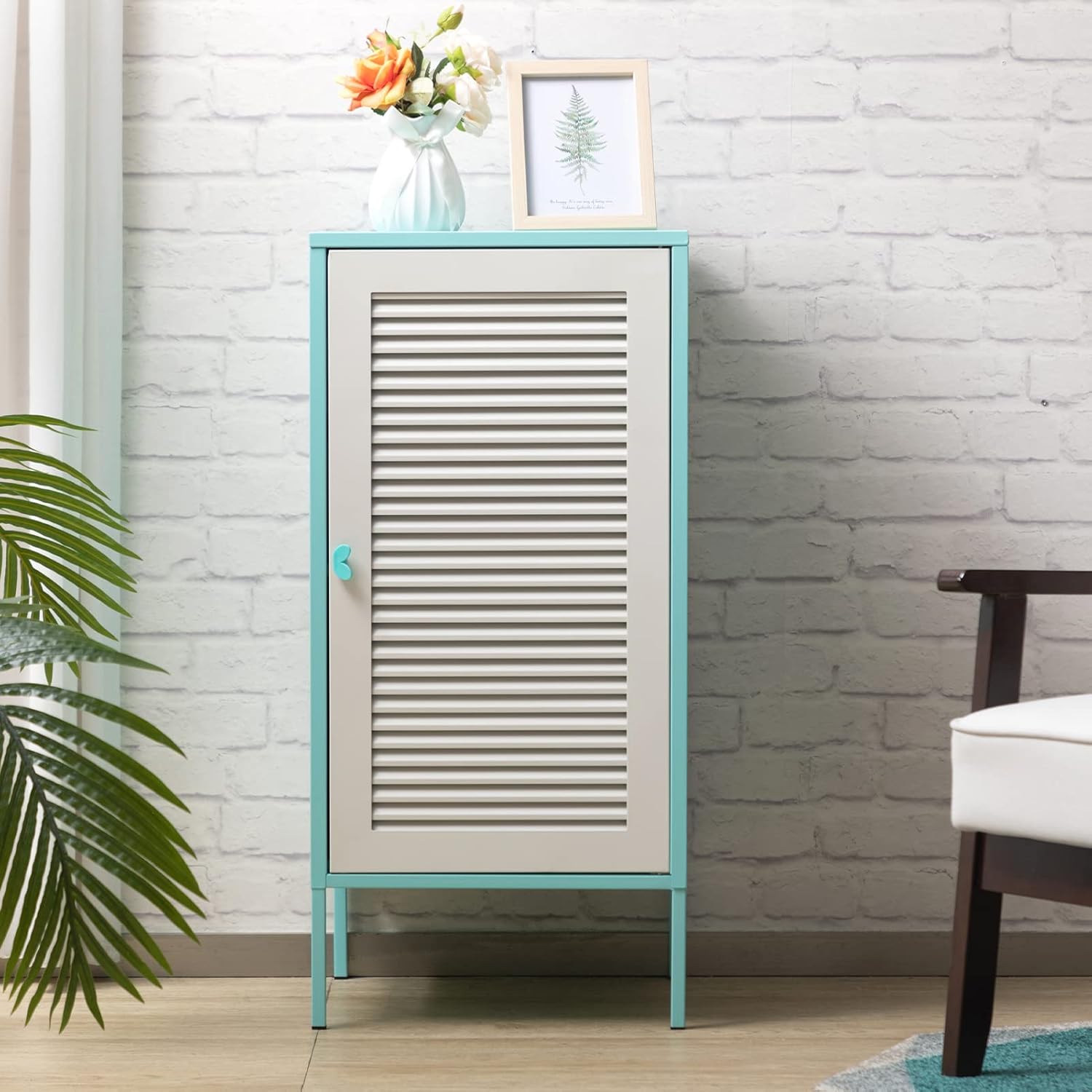 White 2-Tier Metal Storage Cabinet with Door R354036