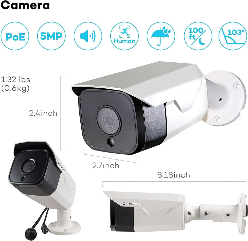 16 Channel 5MP PoE Security Camera System 4TB, 16 Outdoor Audio IP Cameras Wide Angle C1845